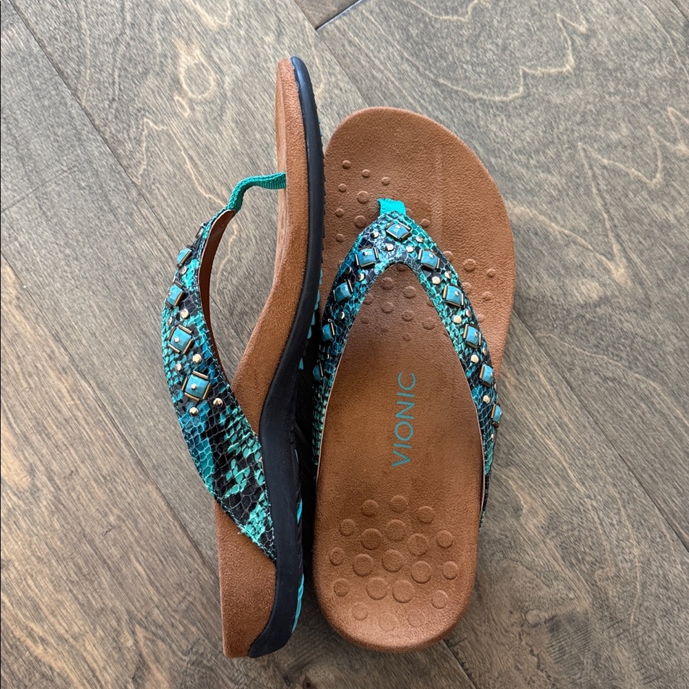 Vionic Rest Floriana 340 Mint Turquoise Beaded Orthopedic Sandals Shoes Size 9 - Picture 5 of 10